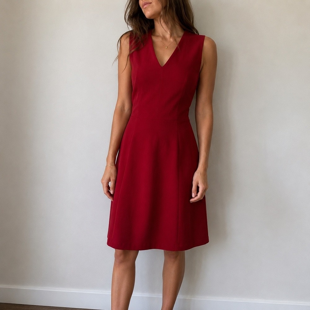 MM.LaFleur Annie Dress Red V-Neck Sheath Size 2 Minimalist Professional